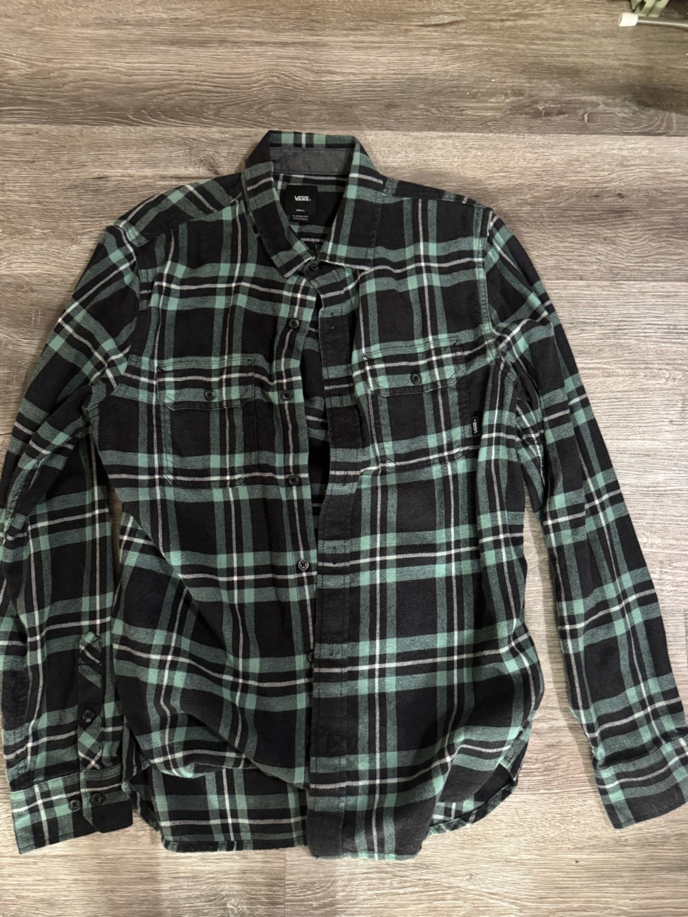 Vans mens Black & Teal flannel small Plaid Button-Up Shirt